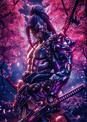 Samurai assassin under cherry blossom trees