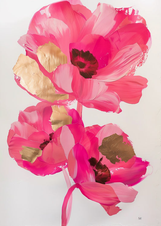 Pink and Gold Poppy Trio
