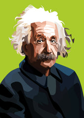  Vexel art of Albert Einstein with white hair, set against a green background, with bright, lively colors emphasizing his iconic features.