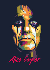   Alice Cooper in WPAP art, showcasing his legendary stage presence with angular shapes and vivid colors.