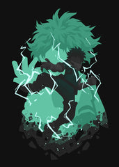 A visually captivating illustration of Deku from My Hero Academia, bursting with bold colors and energetic design. His determined expression and powerful stance highlight his heroic spirit, making this artwork a standout piece for anime fans and collectors.