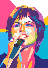 WPAP art illustration of Dolores O'Riordan singing with a microphone in hand.