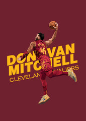  Donovan Mitchell vector art, basketball shot, dynamic pose, red tones, vibrant colors, NBA player.