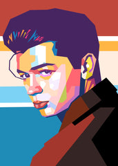  Elliot James Reay in WPAP art, featuring bold geometric shapes and vibrant colors to emphasize his distinctive style and personality.