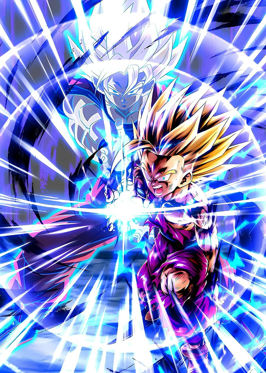 Kamehameha energy blast with electric currents and glowing aura, depicting immense power and visual impact.

