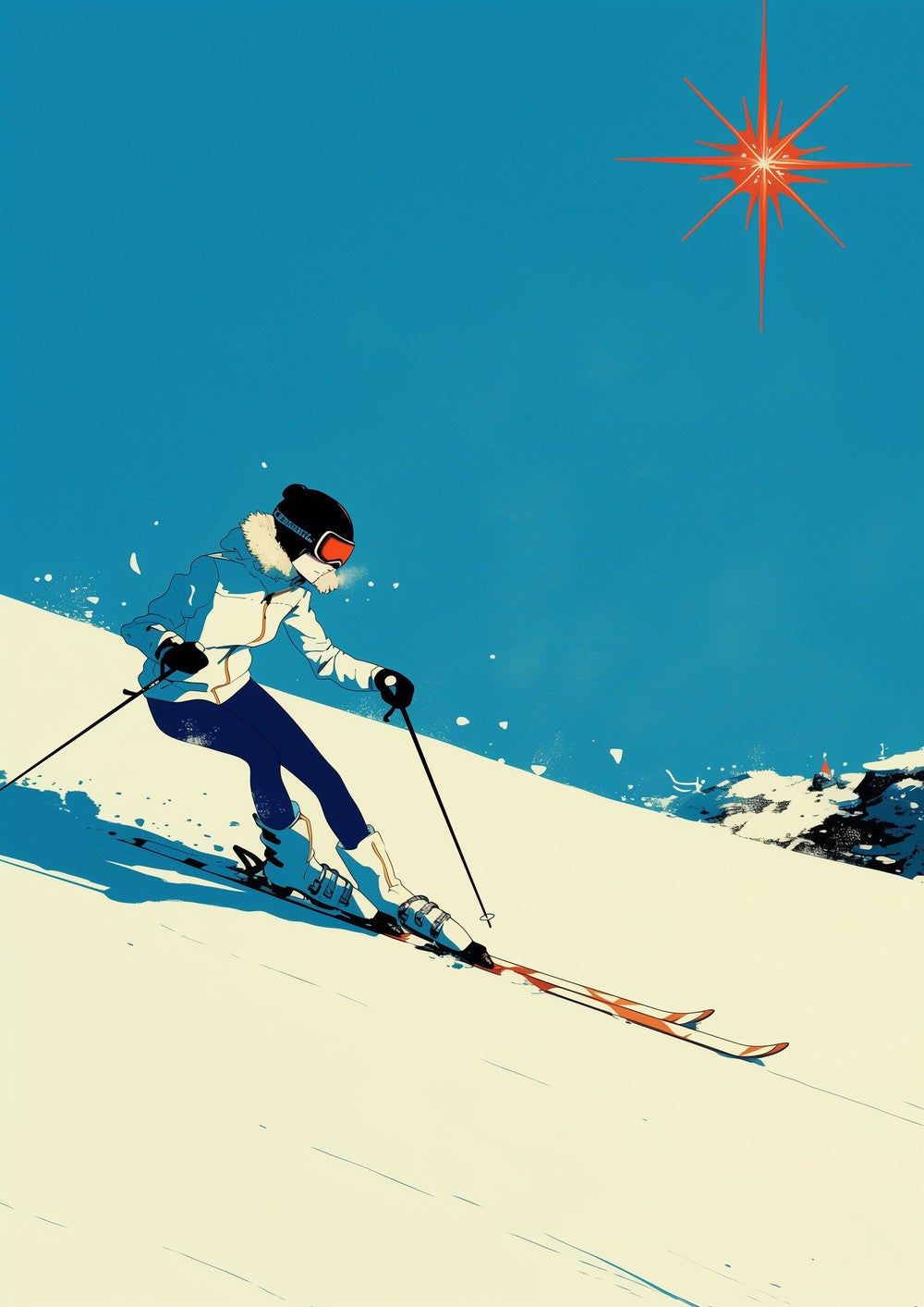 Skiing Through Sunlit Snow