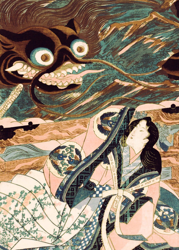 Dragon and  Woman in Ukiyo-e Style