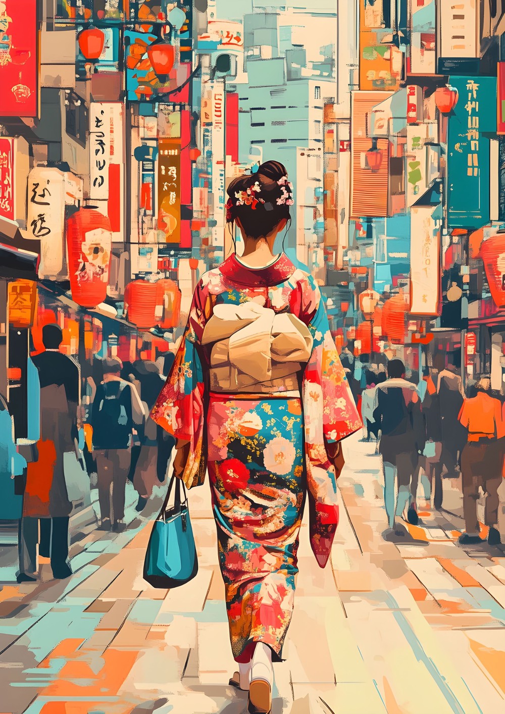 Woman in Kimono on City Street