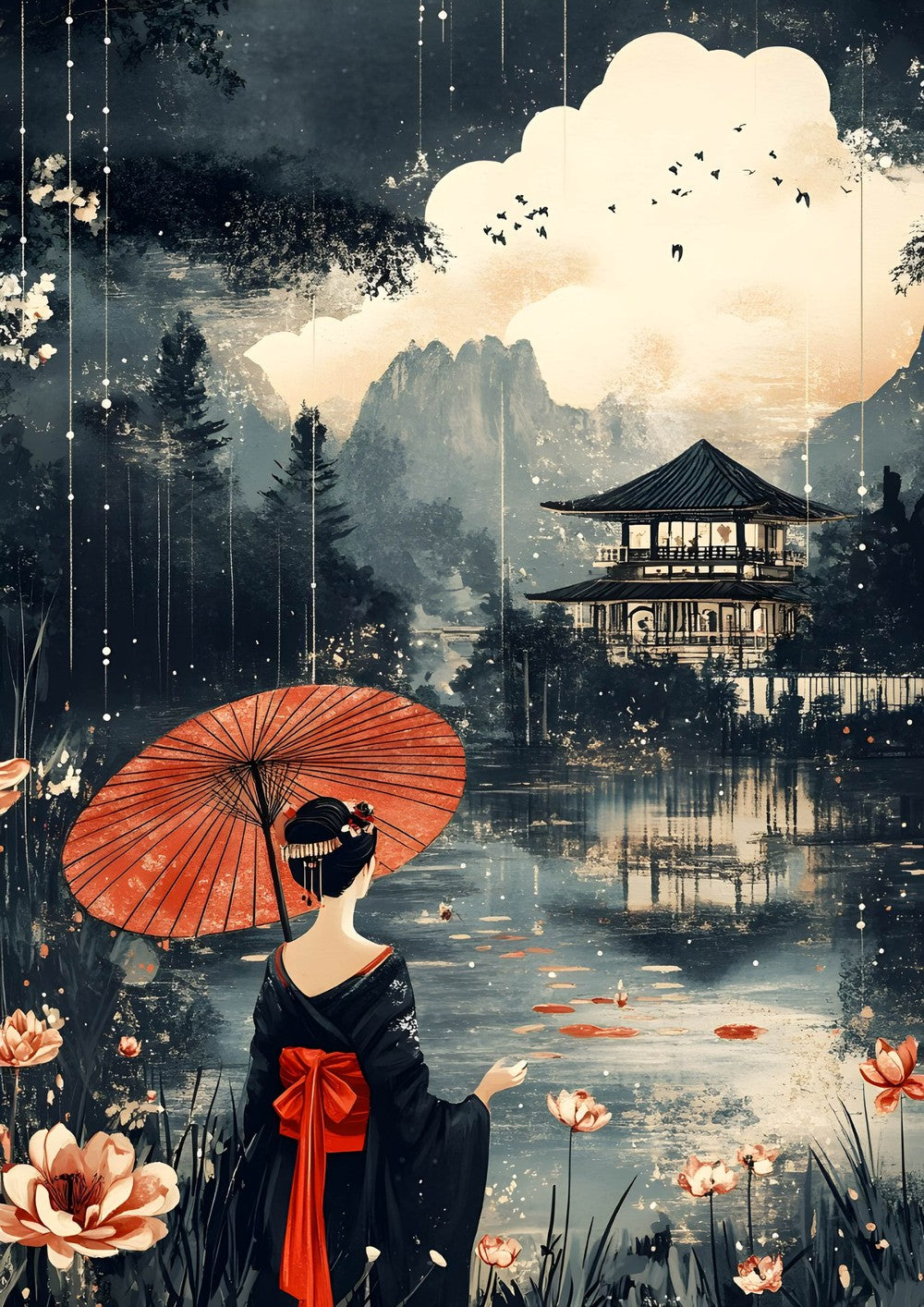 Woman in Kimono in the Rain