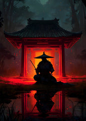 Nighttime Samurai by the Pavilion