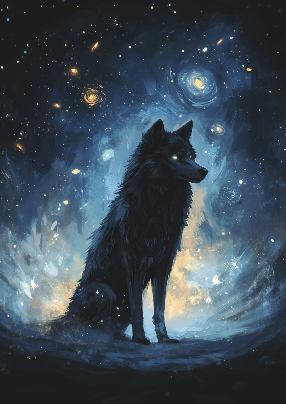 Wolf Under the Starry Sky