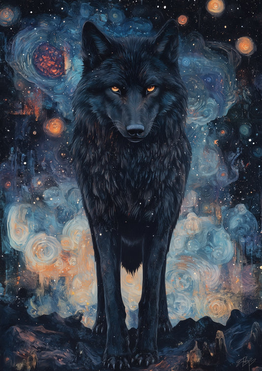 Lone Wolf in the Night Sky