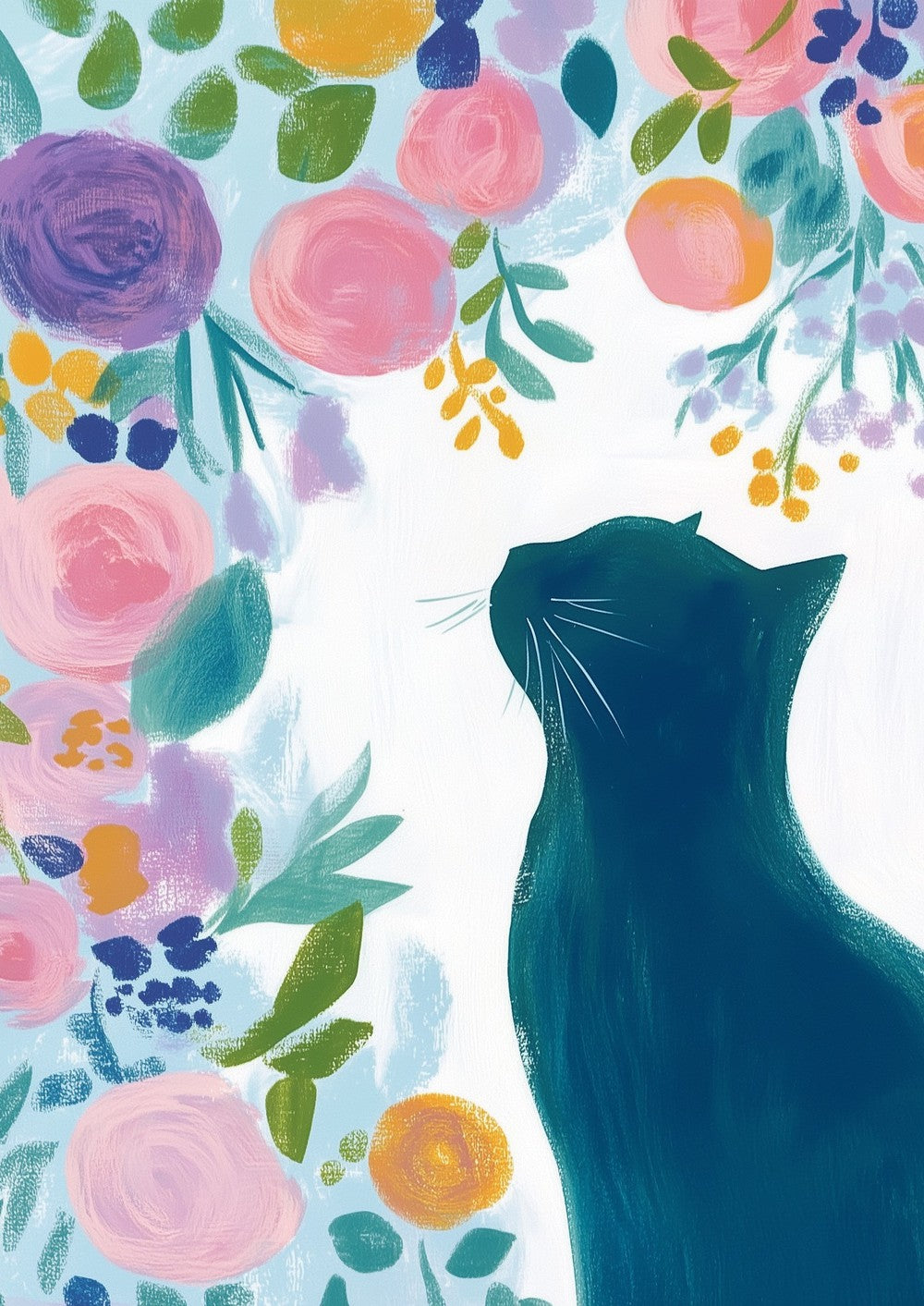 Floral Black Cat