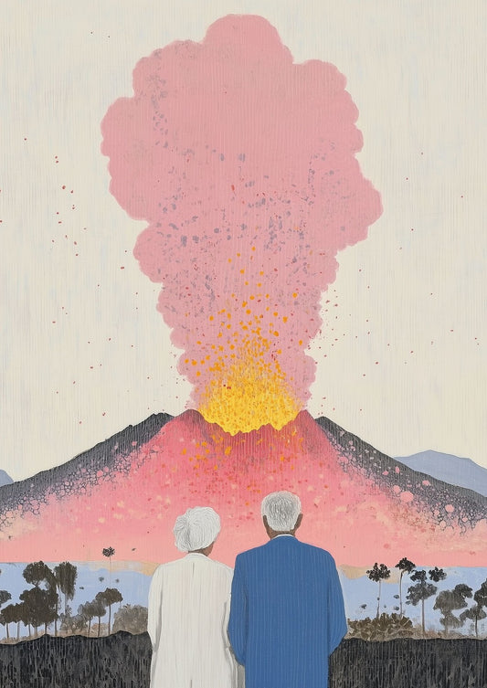 Senior Couple in Love, Watching Volcano