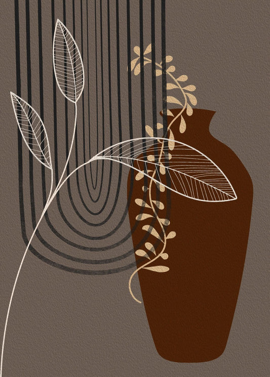 Abstract Vase Line Art in Brown Tones