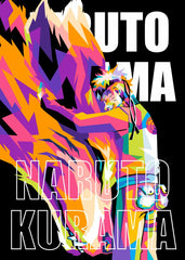 A powerful WPAP-style illustration of Naruto Uzumaki and Kurama from Naruto Shippuden, highlighting their bond and strength. The geometric design uses bold colors and dynamic shapes to represent their fierce partnership, with Naruto’s determination and Kurama’s raw power captured in vibrant detail.