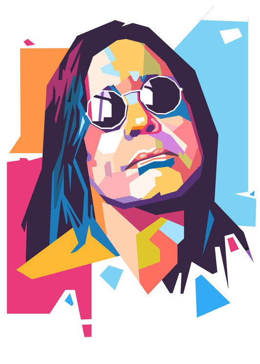 Ozzy Osbourne WPAP art, wearing sunglasses, vibrant geometric colors, rockstar energy.