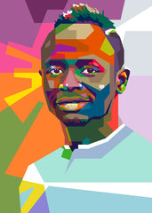  WPAP art of Sadio Mane, with a smile, showcasing bright colors and energetic vibes.

