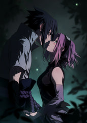 Sasuke & Sakura holding hands and gazing at each other, expressing love and connection from Naruto.