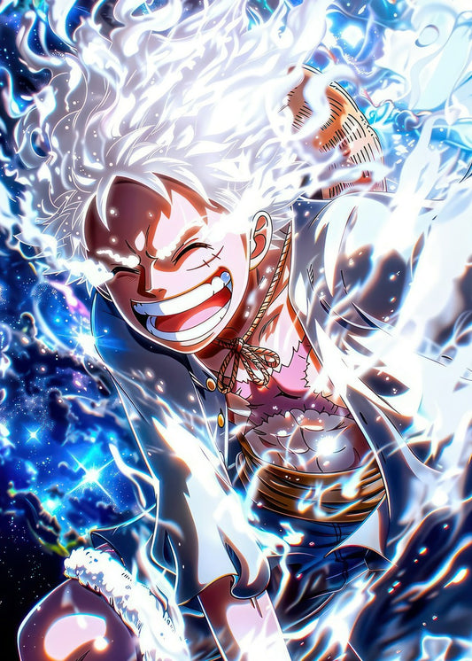 A vibrant illustration of Sun God Nika, beaming with joy, his laughter filling the scene. The composition is alive with dynamic water flow, fluid motion, and brilliant colors, creating an energetic and visually striking tribute to this legendary form