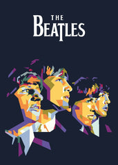  WPAP art illustration of The Beatles' side profiles against a black background.
