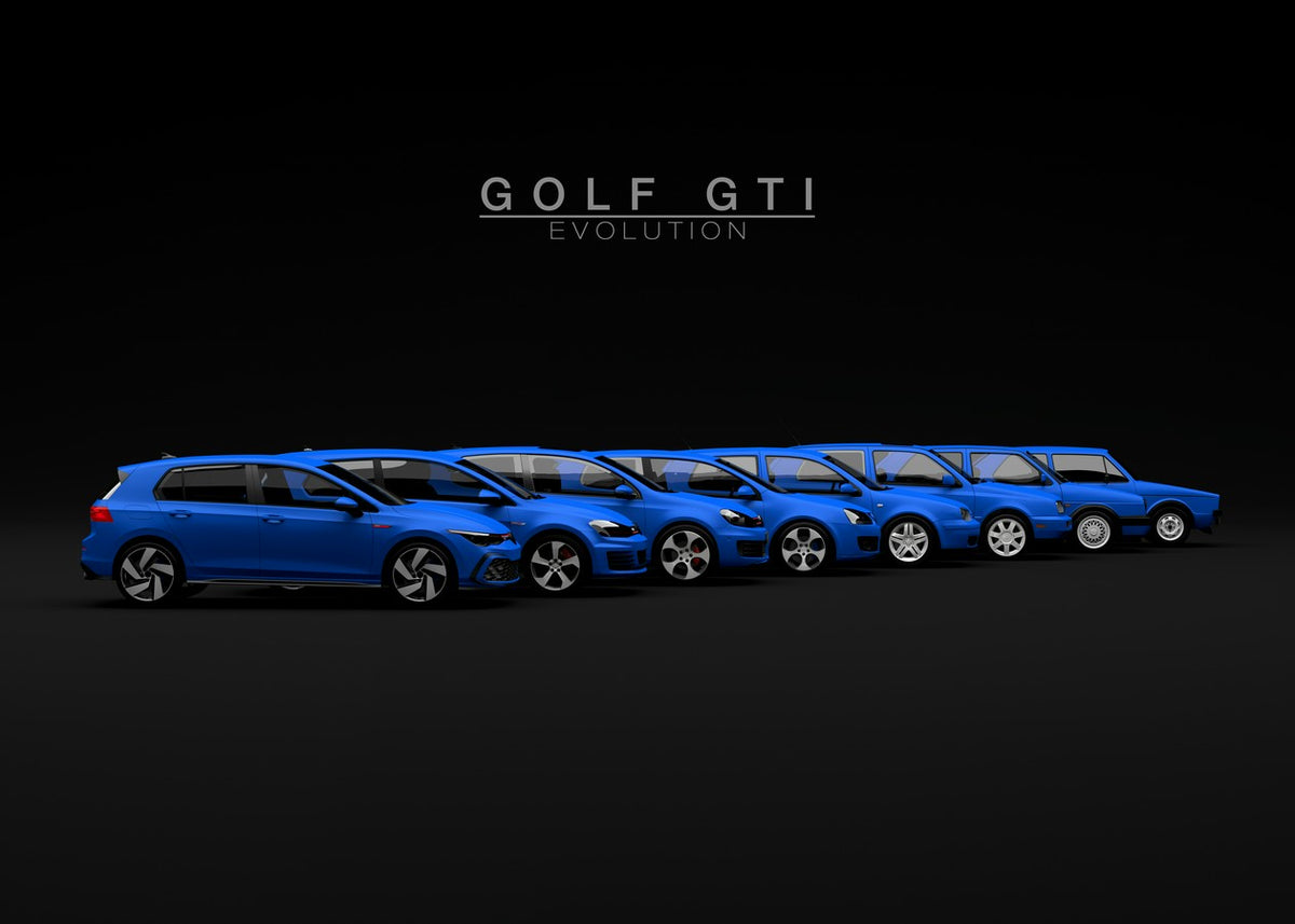 A visual journey through the evolution of the Volkswagen Golf GTI, showcasing all generations of this iconic hot hatch. Perfect for VW fans!