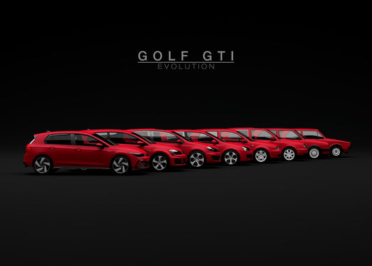 A visual journey through the evolution of the Volkswagen Golf GTI, showcasing all generations of this iconic hot hatch. Perfect for VW fans!