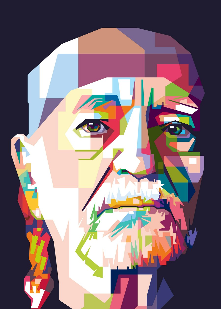 WPAP portrait of Willie Nelson, with a colorful, geometric design highlighting his iconic features in a bold, modern style.