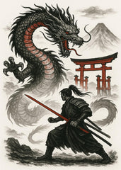 Dragon vs Samurai at the Torii Gate