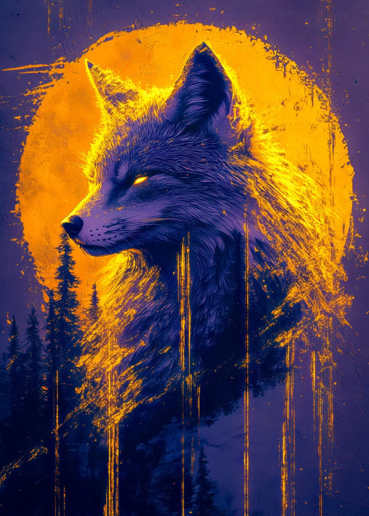 Fox with golden moon