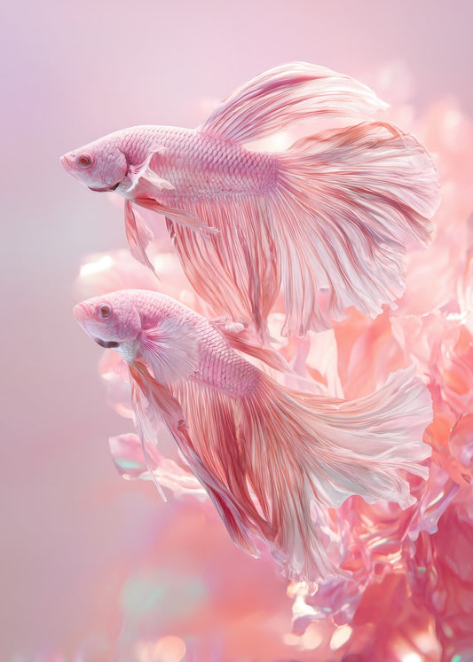 Two Pink Fish with Long Tails