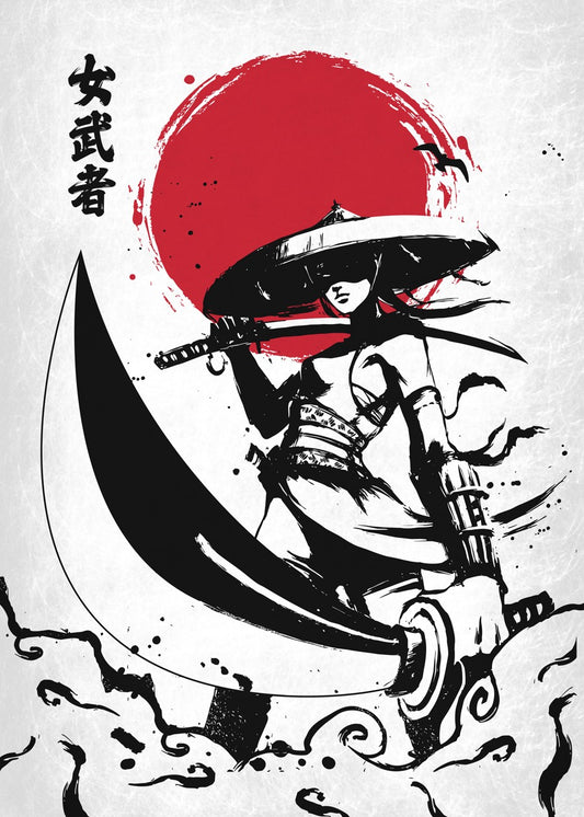 Samurai Woman with Red Sun