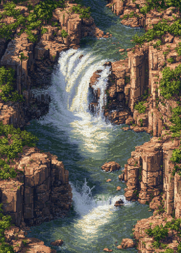 Pixel art river waterfall
