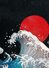 Red Sun Over Crashing Waves