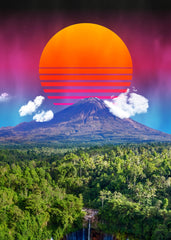 Synthwave sunset & mountain
