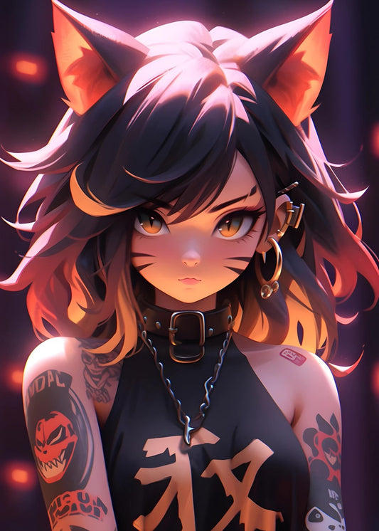 Kawaii black cat Anime Girl