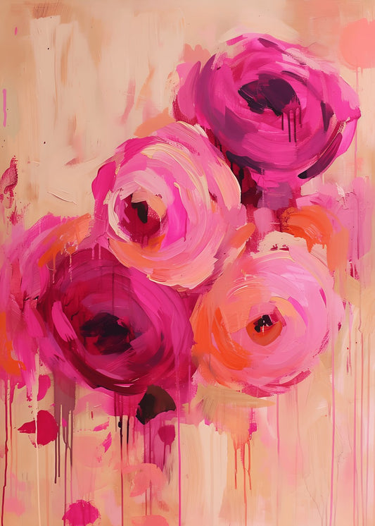 Bold Roses on Blush Canvas