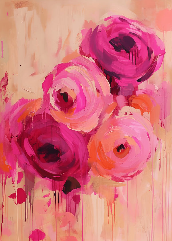 Bold Roses on Blush Canvas