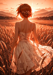 Pretty lady walking on wheatfields