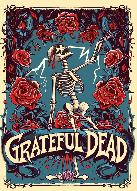 Grateful Dead Skull Red Roses