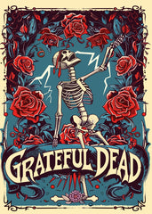 Grateful Dead Skull Red Roses