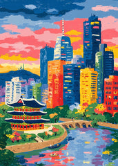 Fauvist Seoul Skyline Scene
