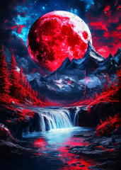 Crimson Moonlit Cascade