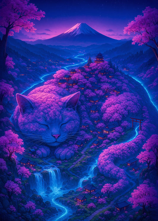 Sleeping Cherry Blossom Cat