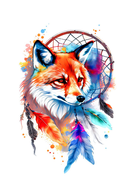 Watercolor Fox with Dreamcatcher