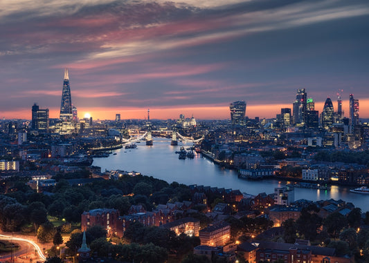 London UK city skyline sunset
