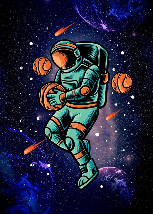 Cool Astronaut Holding Basket ball in Space