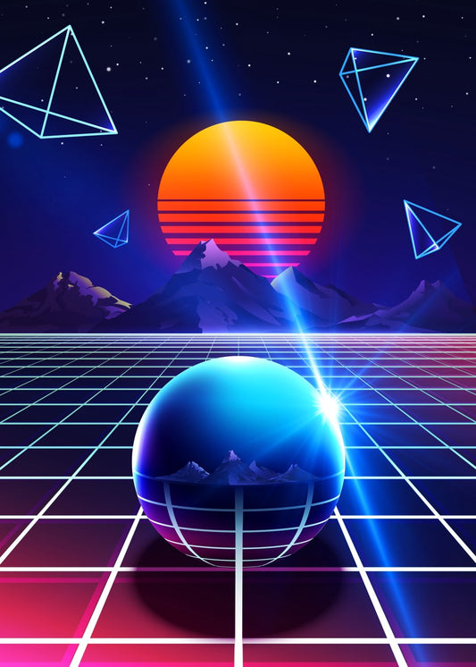 Neon sunset, mountains