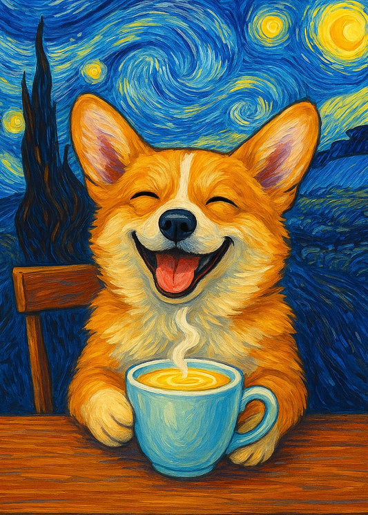 Corgi Coffee Starry Night