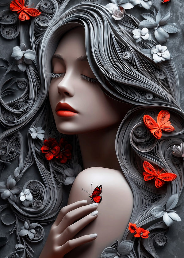 Fantasy Girl and red butterflies
